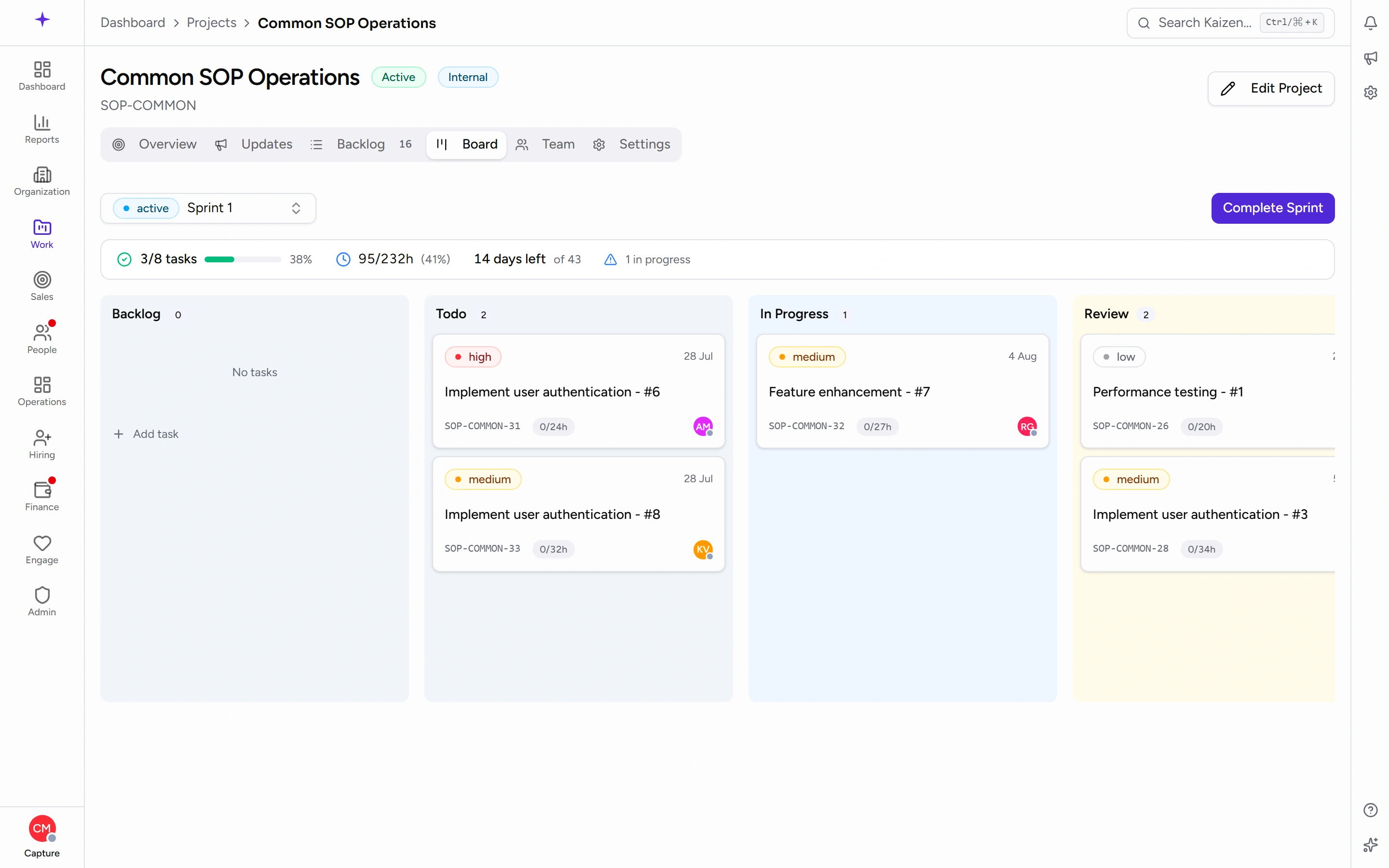 The Add task button on a project board