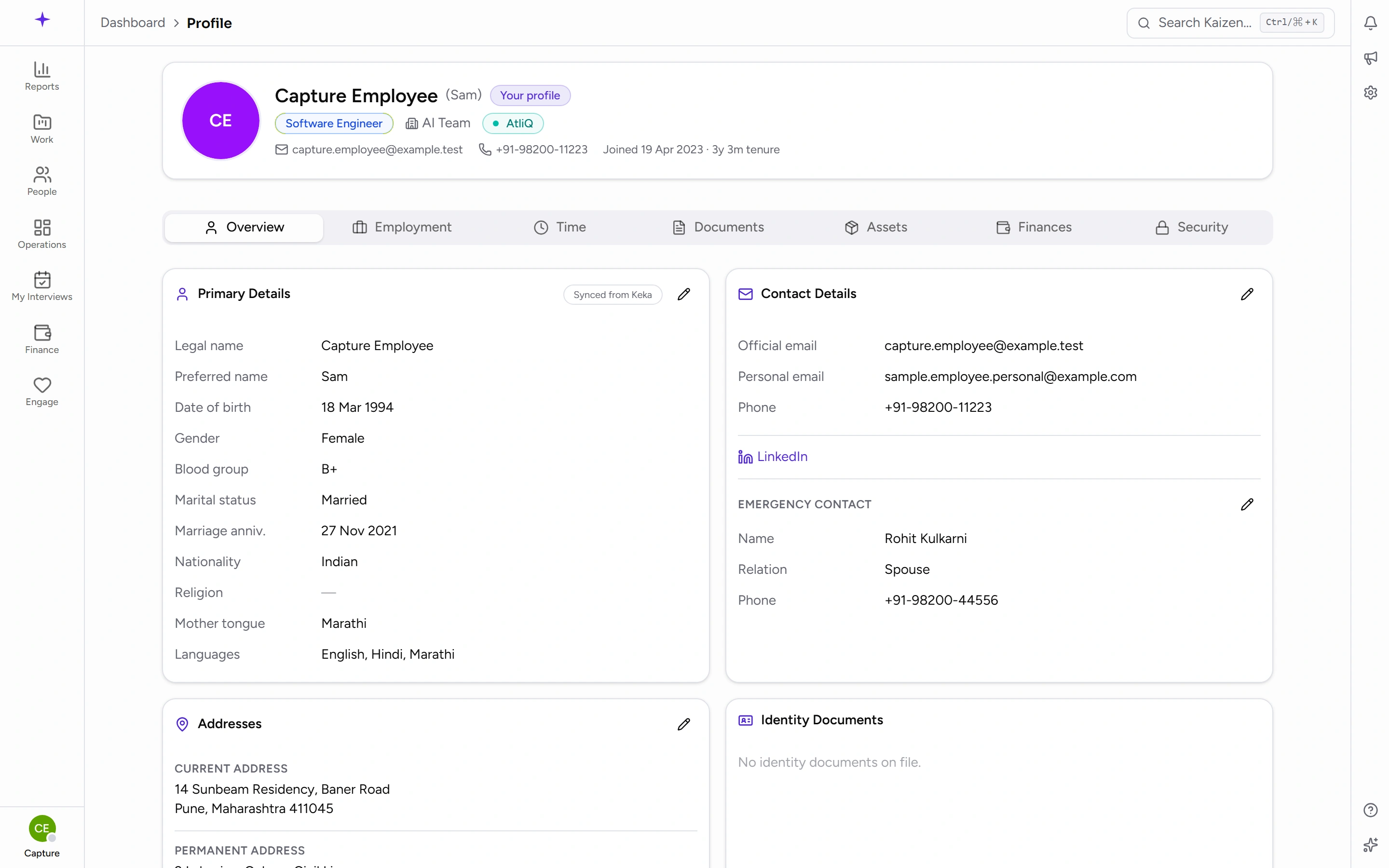 Your profile, with the tabs that hold everything Kaizen keeps about you
